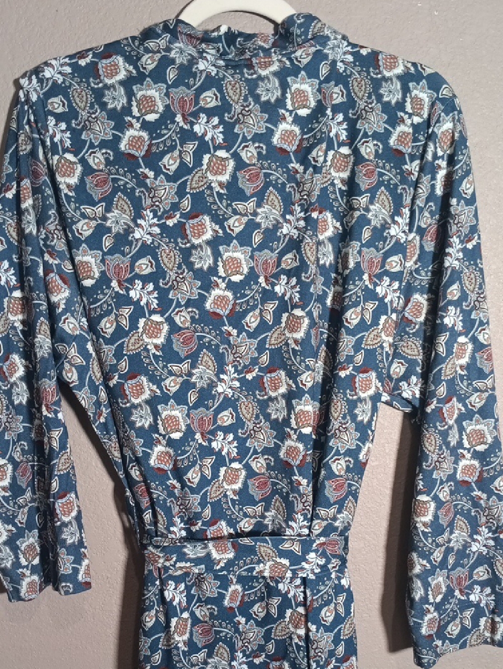 Lands' End Floral Blue Tie-Waist Robe - Picture 3 of 5